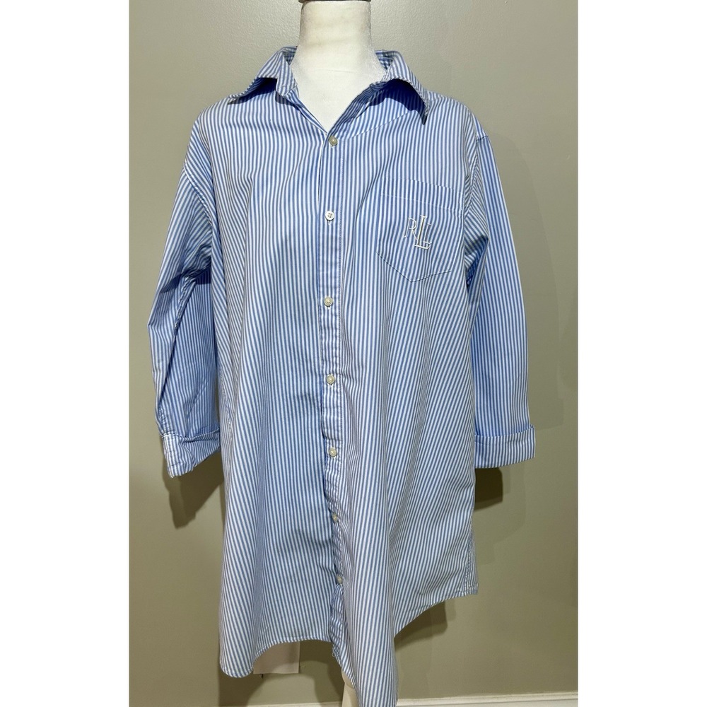Ralph Lauren Lauren Women's SMALL Sleep Shirt Blue & White Striped Cotton Read